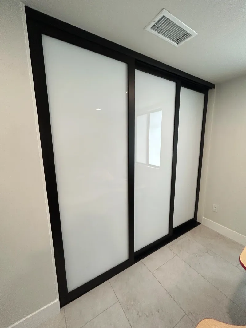 3 inch bronze frame with low iron milky glass sliding glass closet door