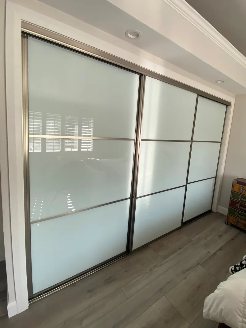 3-lite white glass 3 doors sliding glass closet door