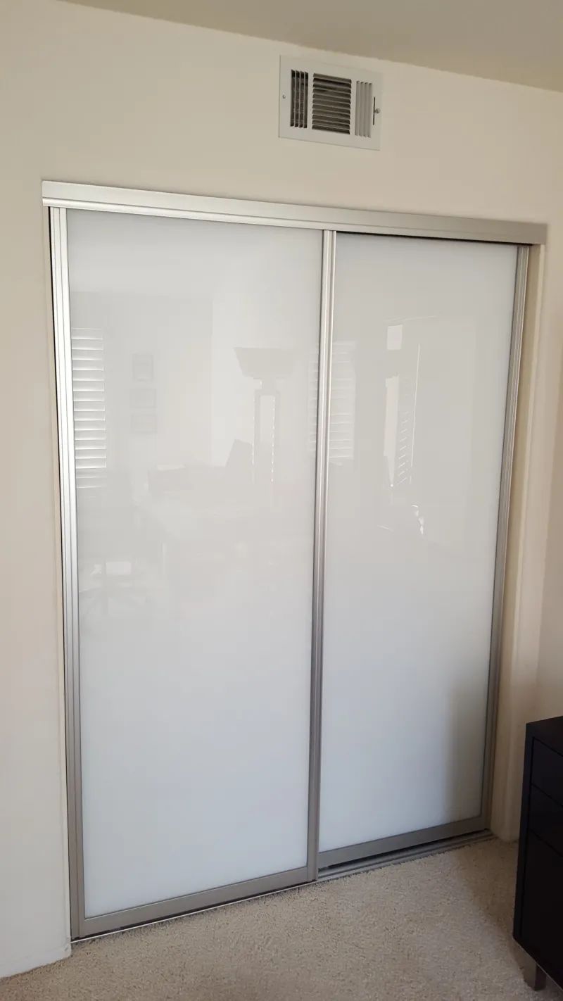 1-lite white glass sliding glass closet door