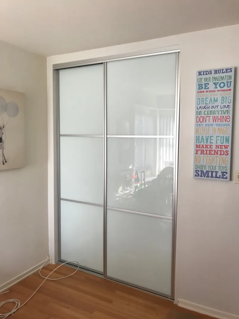 3-lite white glass sliding glass closet door