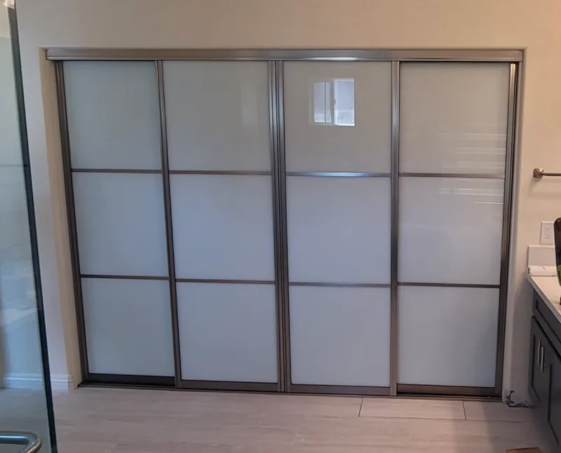 3-lite white glass sliding glass closet door