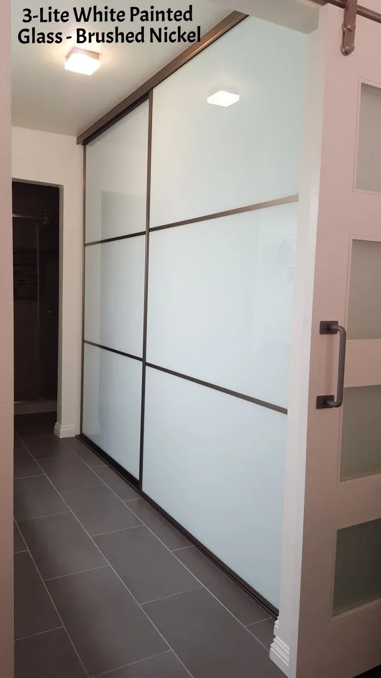 3-lite white glass sliding glass closet door