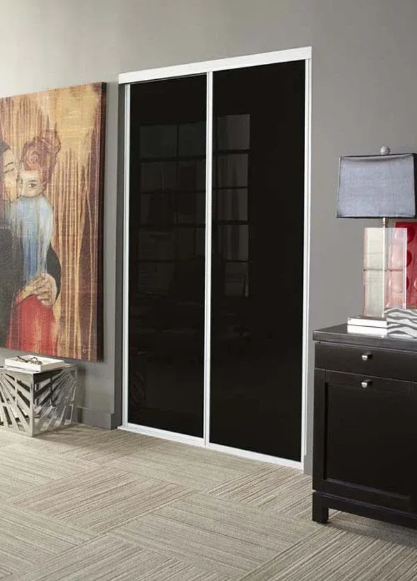 Black glass sliding glass closet door