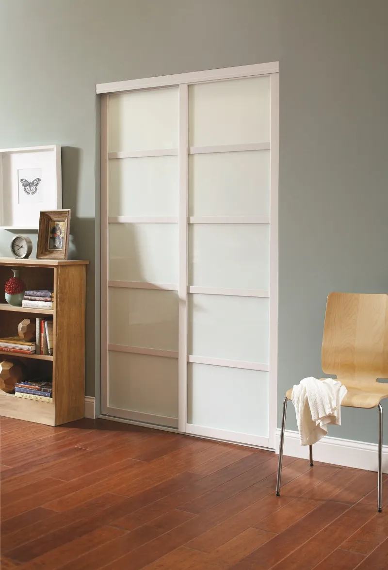 ER II 5-lite white with snow white sliding glass closet door