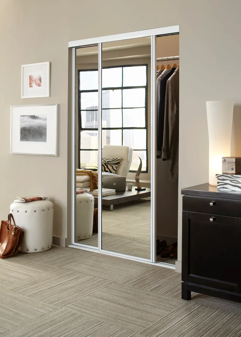 Open channel mirrored closet door