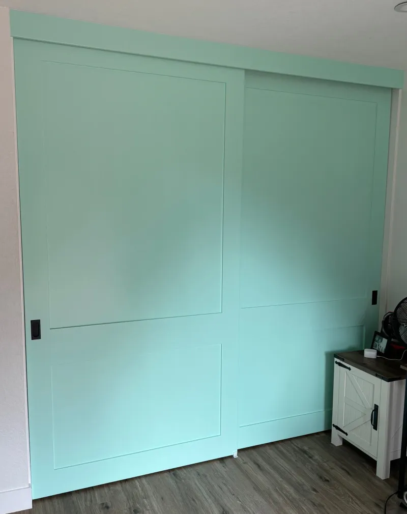 2 panel shaker seafoam sliding closet door