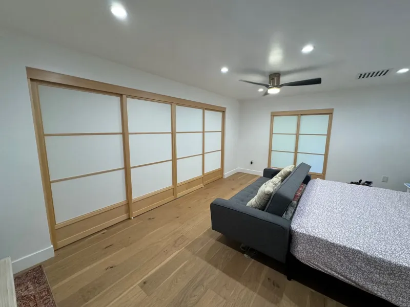 3-lite with bottom panel in clear wood shoji sliding closet door