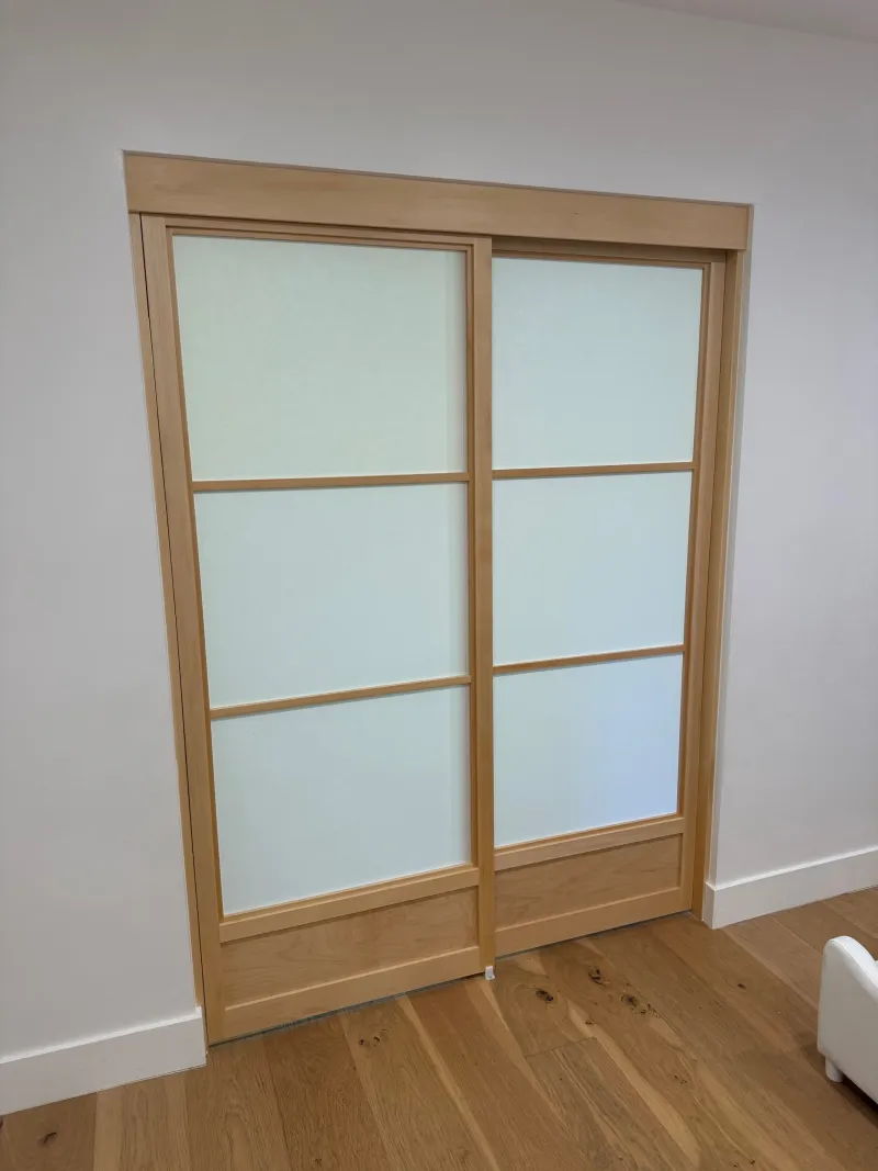 3-lite with bottom panel in clear wood finish shoji sliding closet door