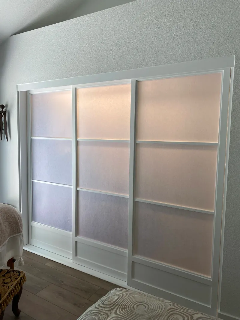 3 door triple track 3-lite over panel shoji sliding closet door