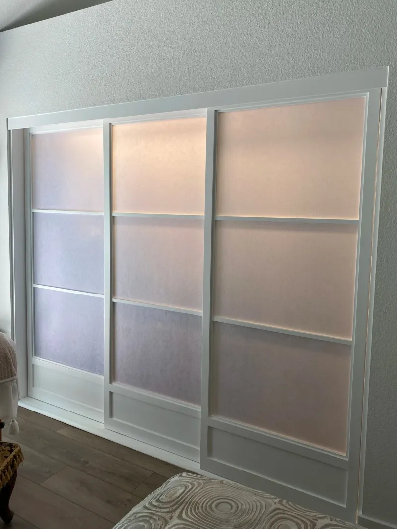 3 door triple track 3-lite over panel shoji sliding closet door