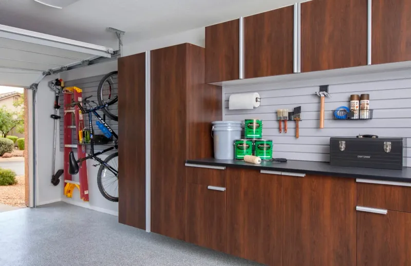 Custom garage storage — coco cabinets extruded handles ebony