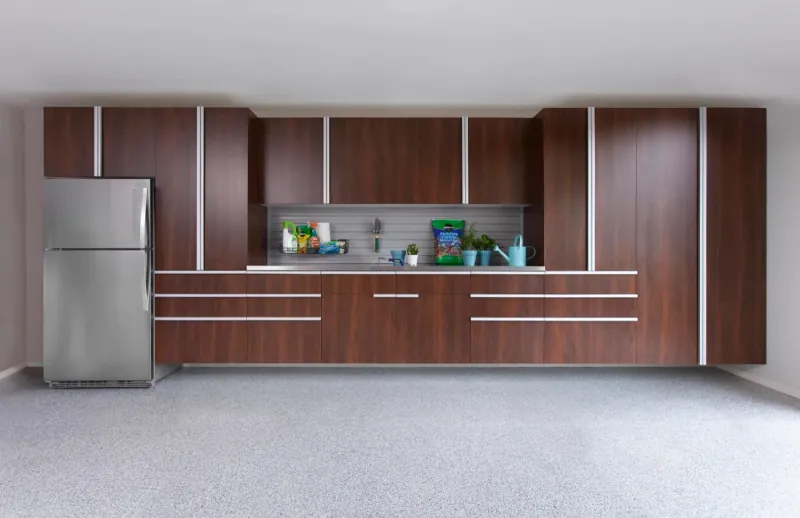 Custom garage storage — coco extruded handles stainless workbench