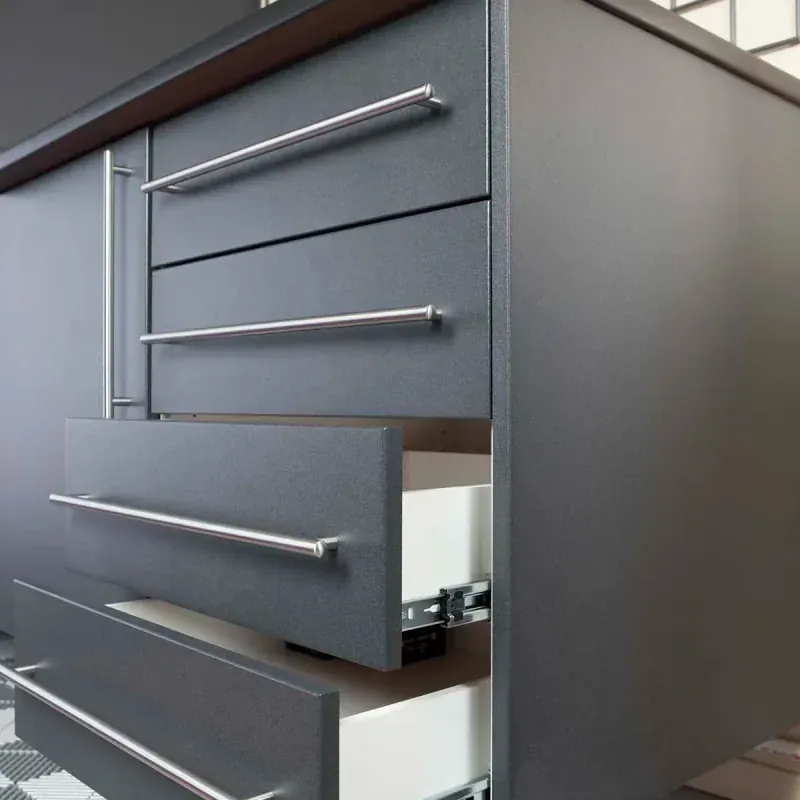 Custom garage storage — granite ebonystar grey Swiss Trax