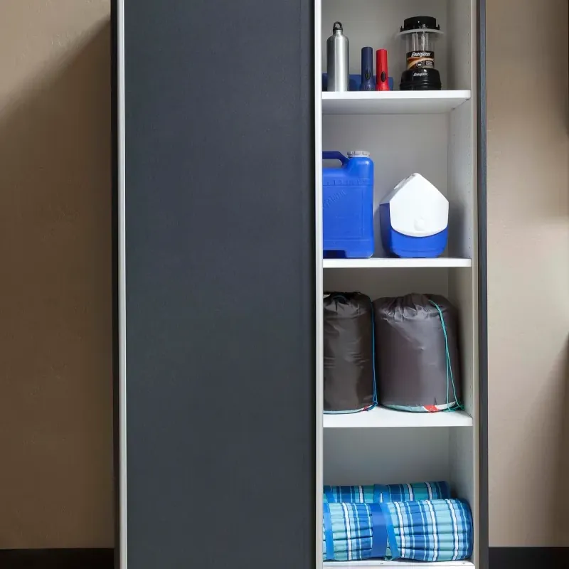Custom garage storage — granite sliding camping gear