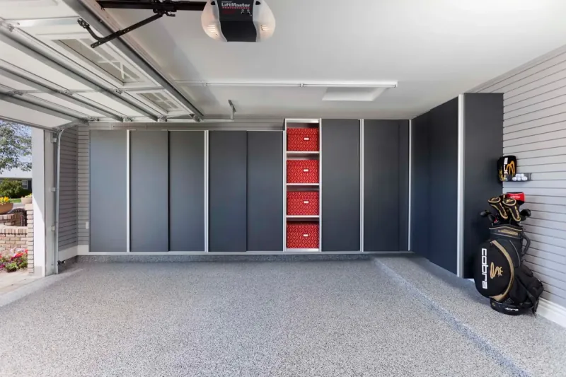 Custom garage storage — granite sliding smoke