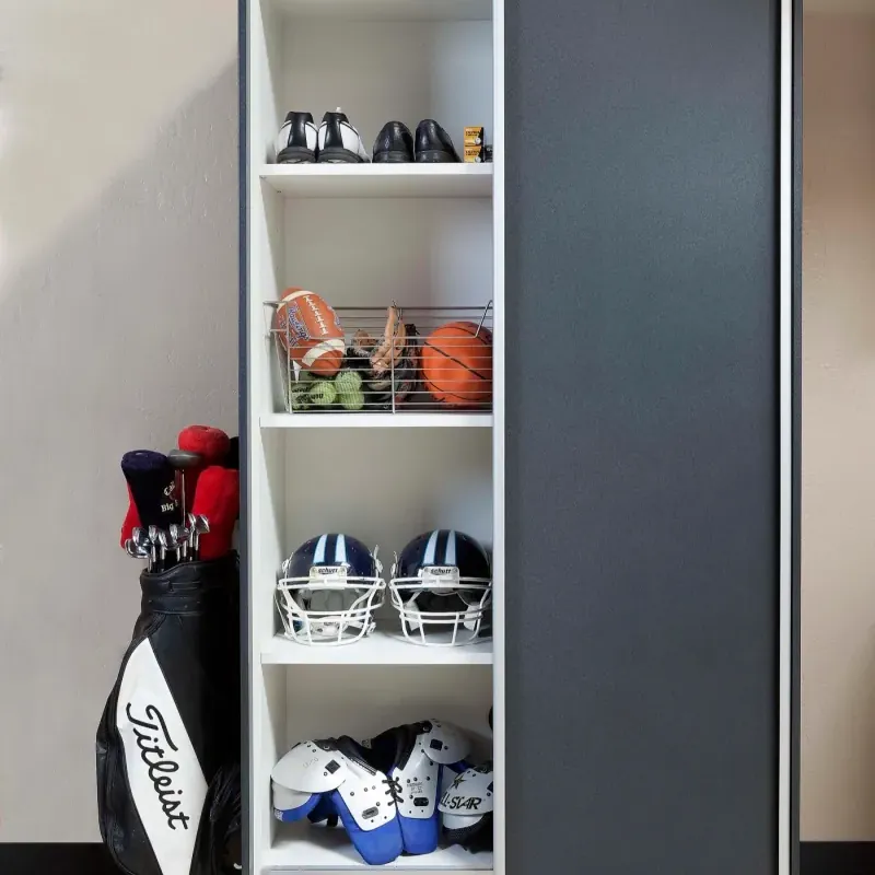 Custom garage storage — granite sliding sports gear