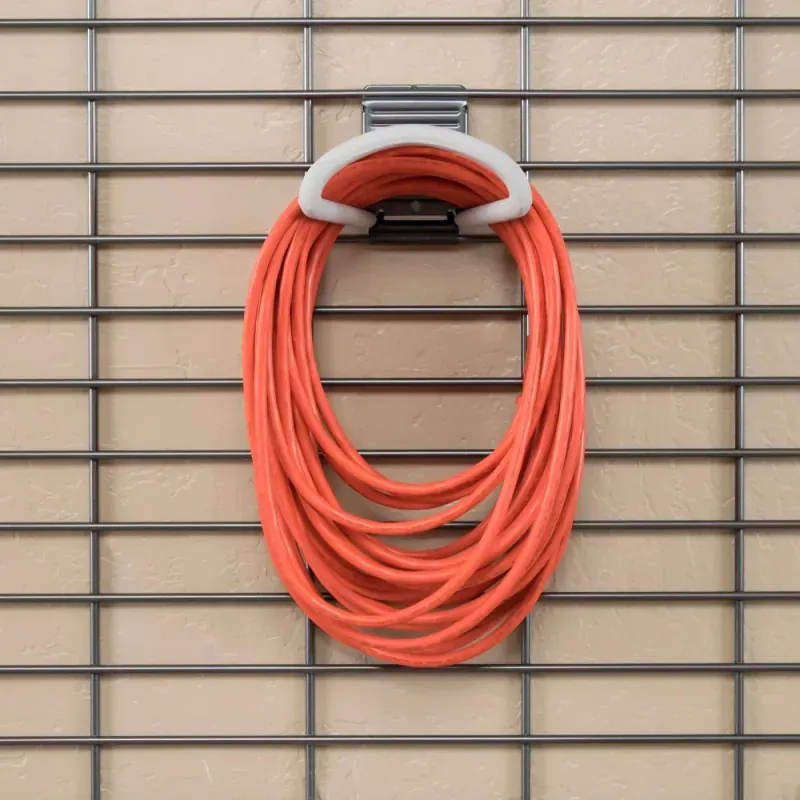 Loop hook mounted on a garage gridwall system
