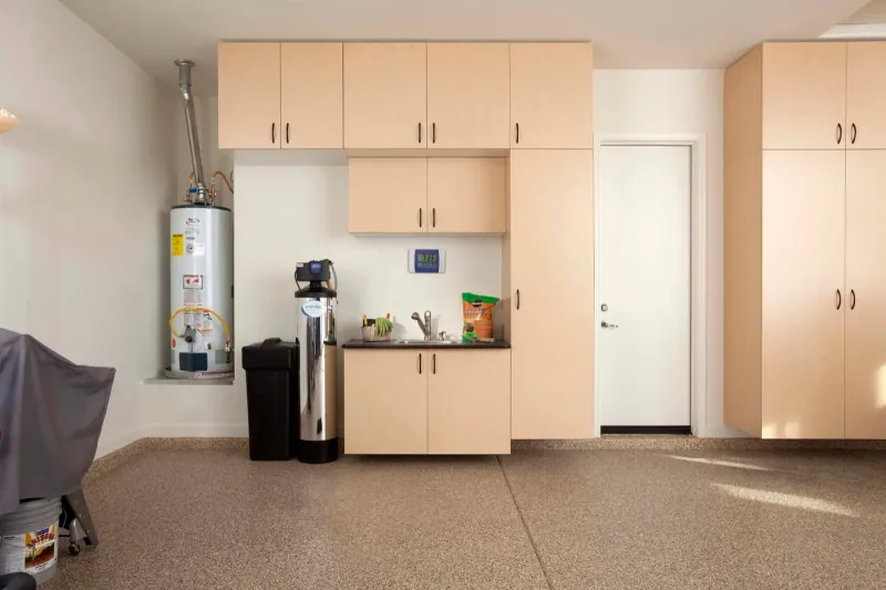 Custom garage storage — maple built sink