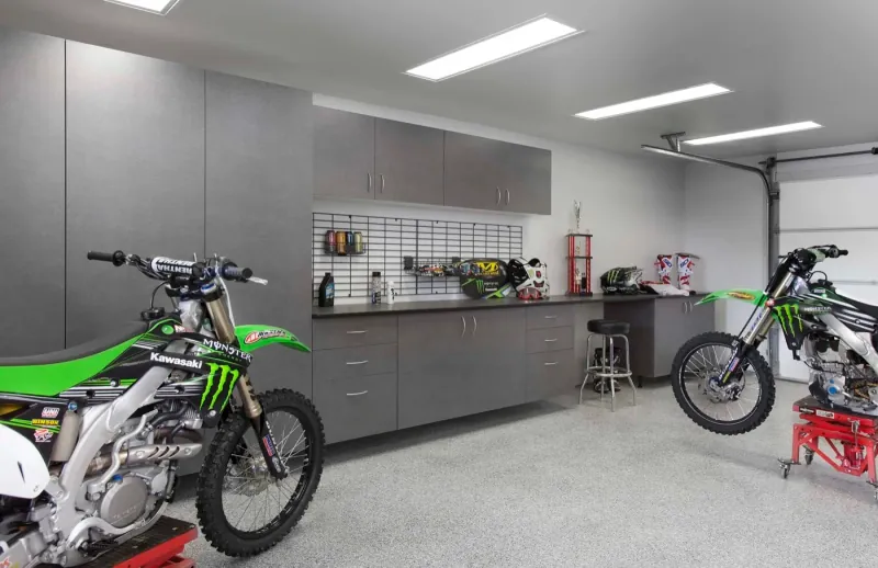 Custom garage storage — pewter cabinets ebony star workbench