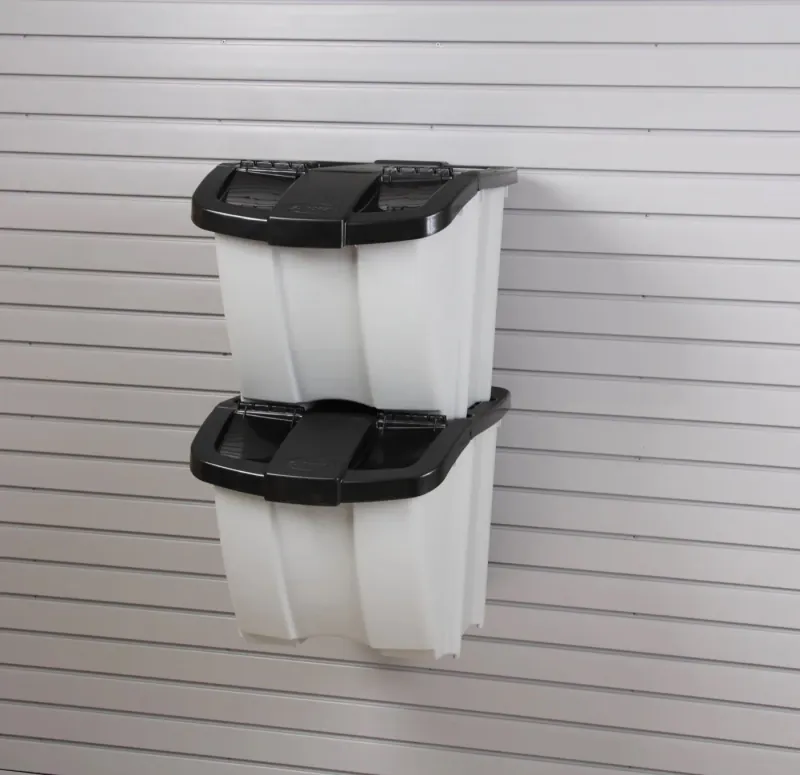 Wall-mounted recycling bin for a garage slatwall system