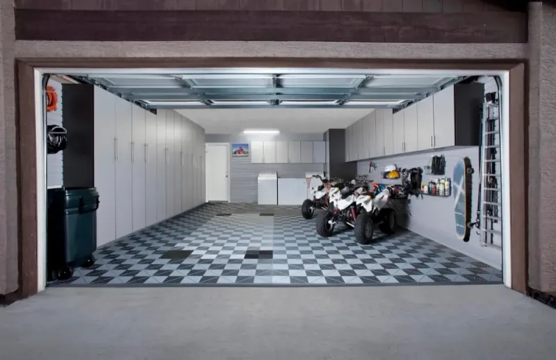 Custom garage storage — slate silver cabinets hero swiss