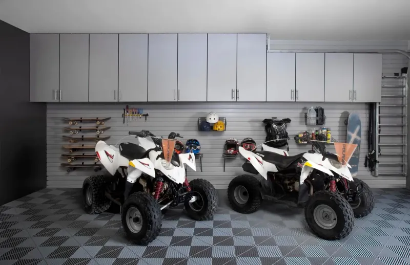 Custom garage storage — slate silver uppers swiss trax