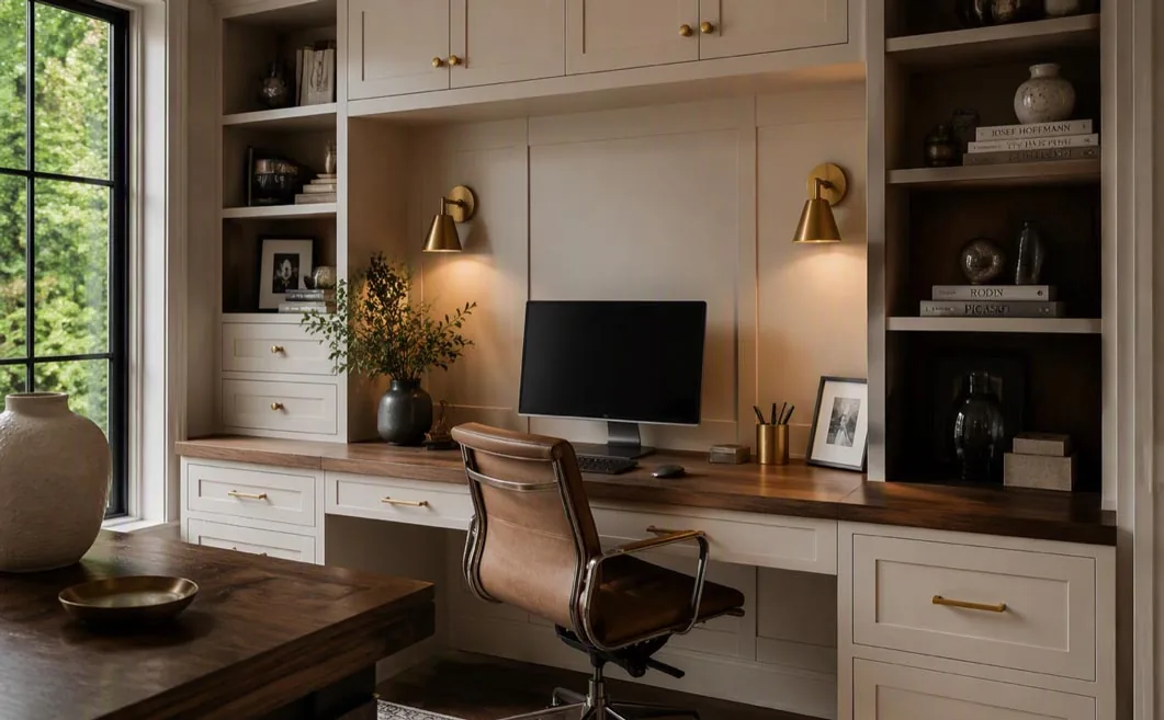 Built-in home office cabinetry and desk