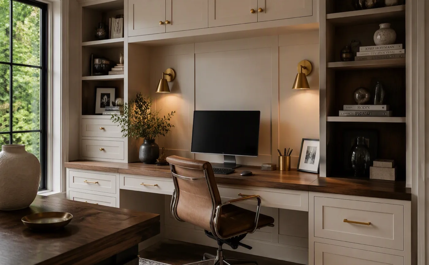 Built-in home office cabinetry and desk